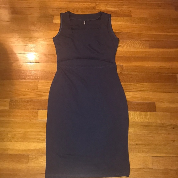 Dark Blue Cutout Midi Dress - Picture 2 of 3